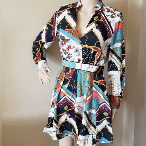 🧁ZARA floral Baroque chain patch work pleated dress- SZ: XS. NWOT - Picture 2 of 15